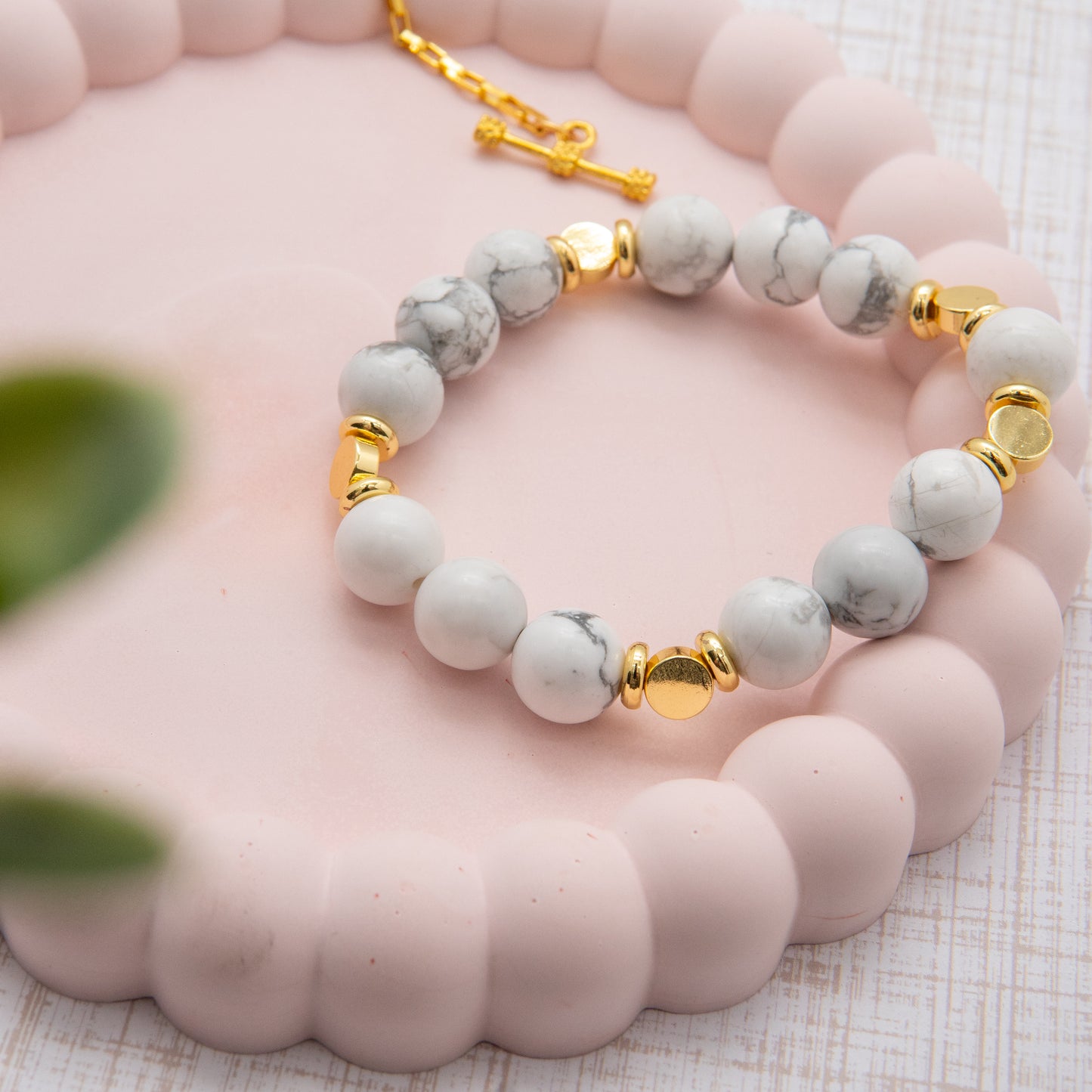 Timeless Handmade White Gemstone Bracelet with Gold Accent - Relato.Jewelry