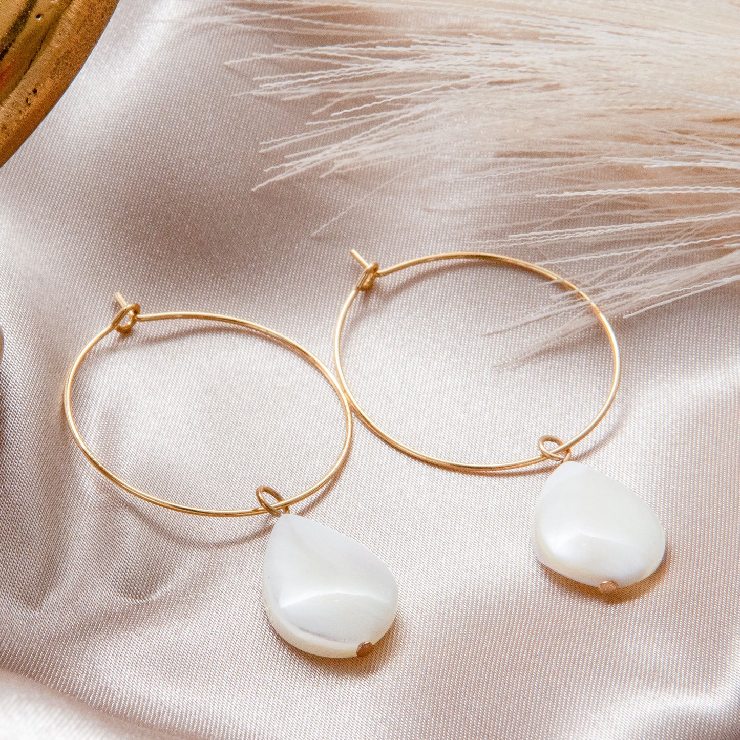 Gold Mother Pearl Hoop Earrings