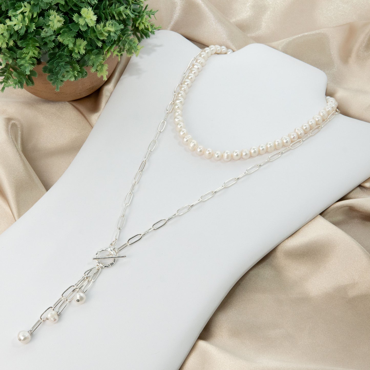 Cultured Sea Pearl & Shell Stackable Necklace