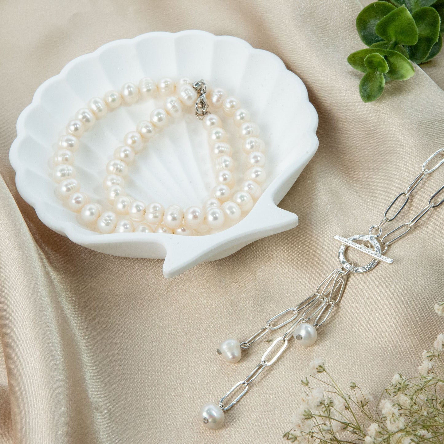 Cultured Sea Pearl & Shell Stackable Necklace
