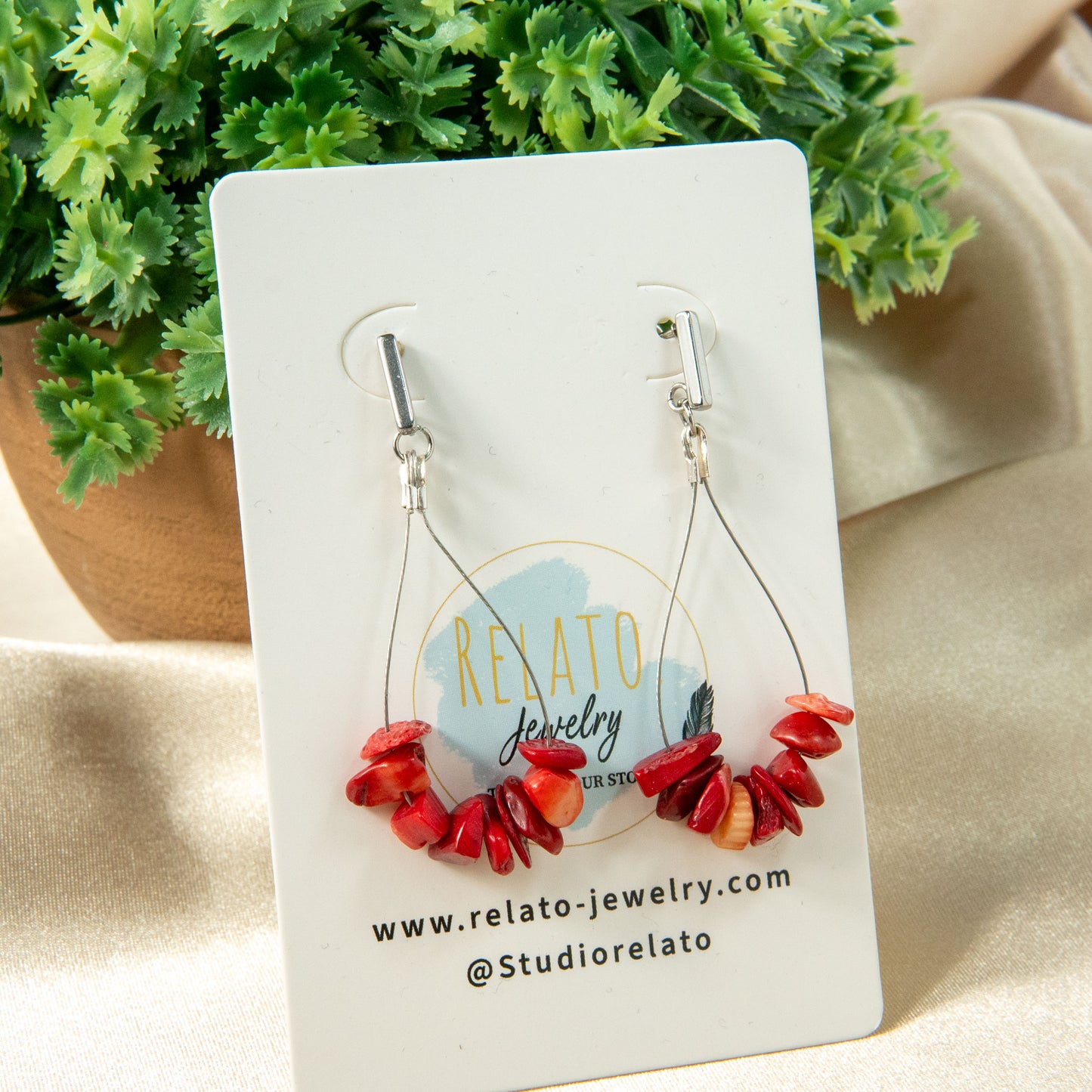 Red Bamboo Radiance Teardrop Earrings