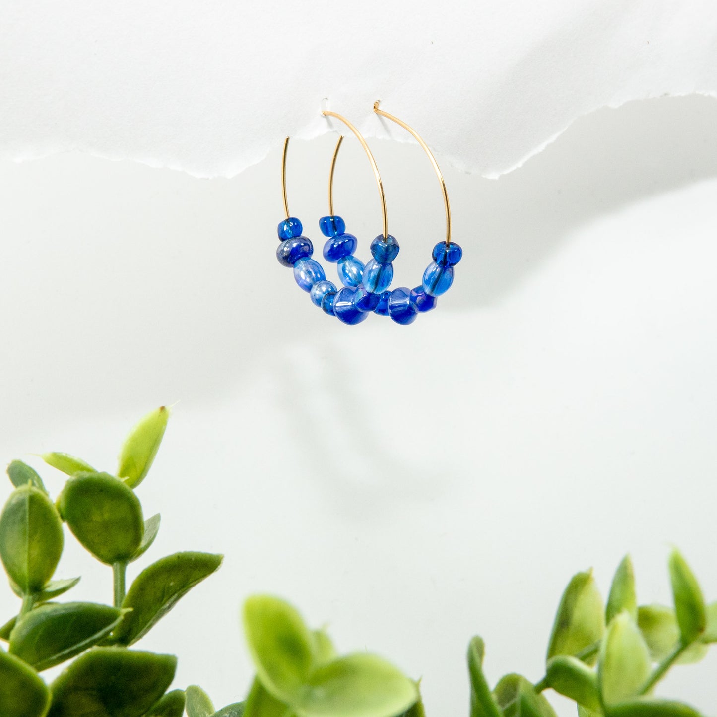 Gold Lapis Blue Hoop Earrings