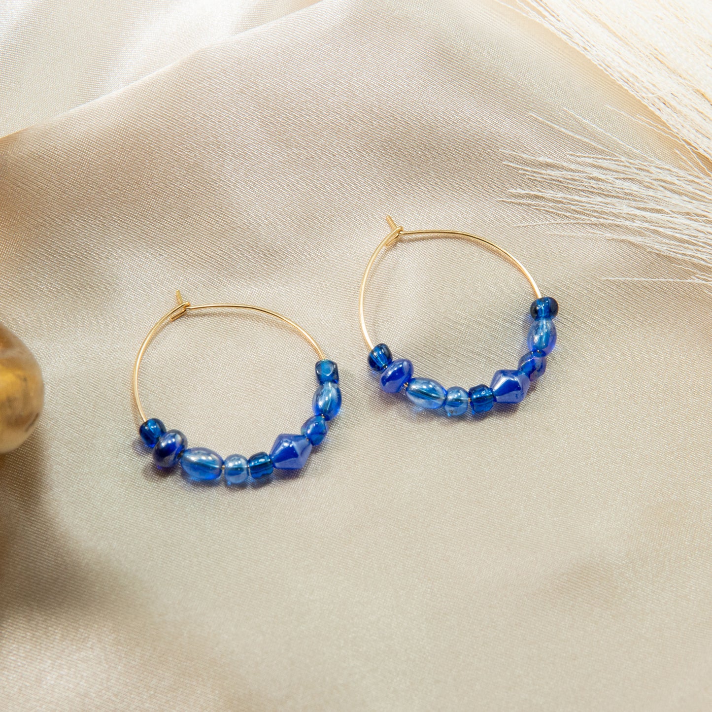 Gold Lapis Blue Hoop Earrings