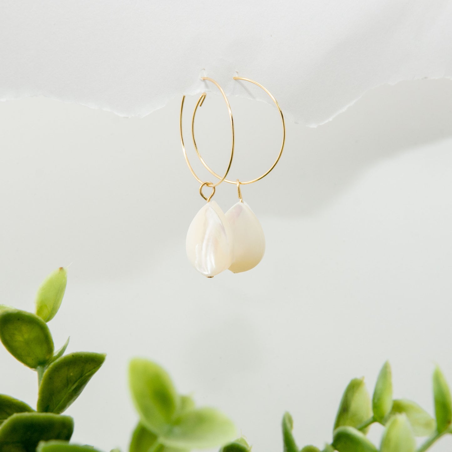Gold Mother Pearl Hoop Earrings