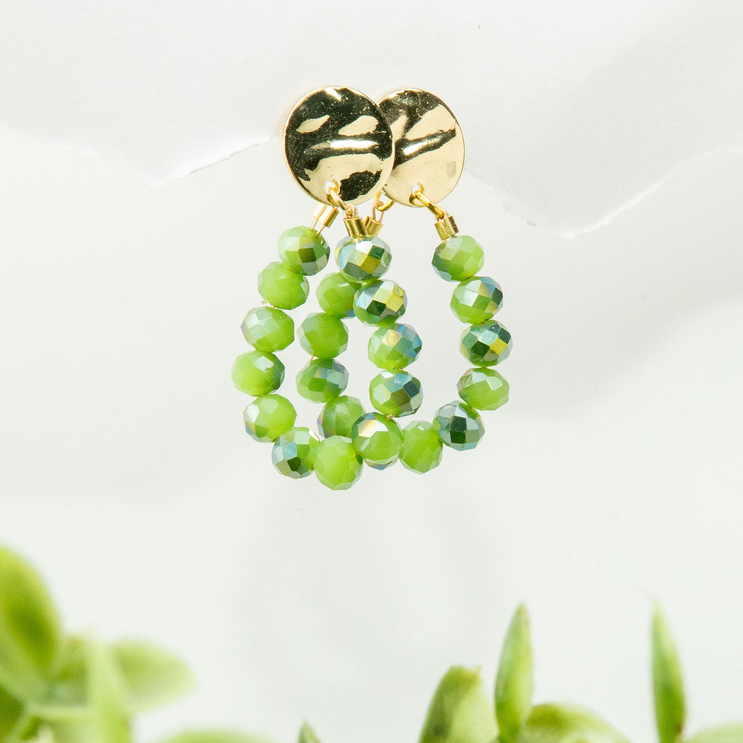 Handmade Green Austrian Crystal Hoop Earrings
