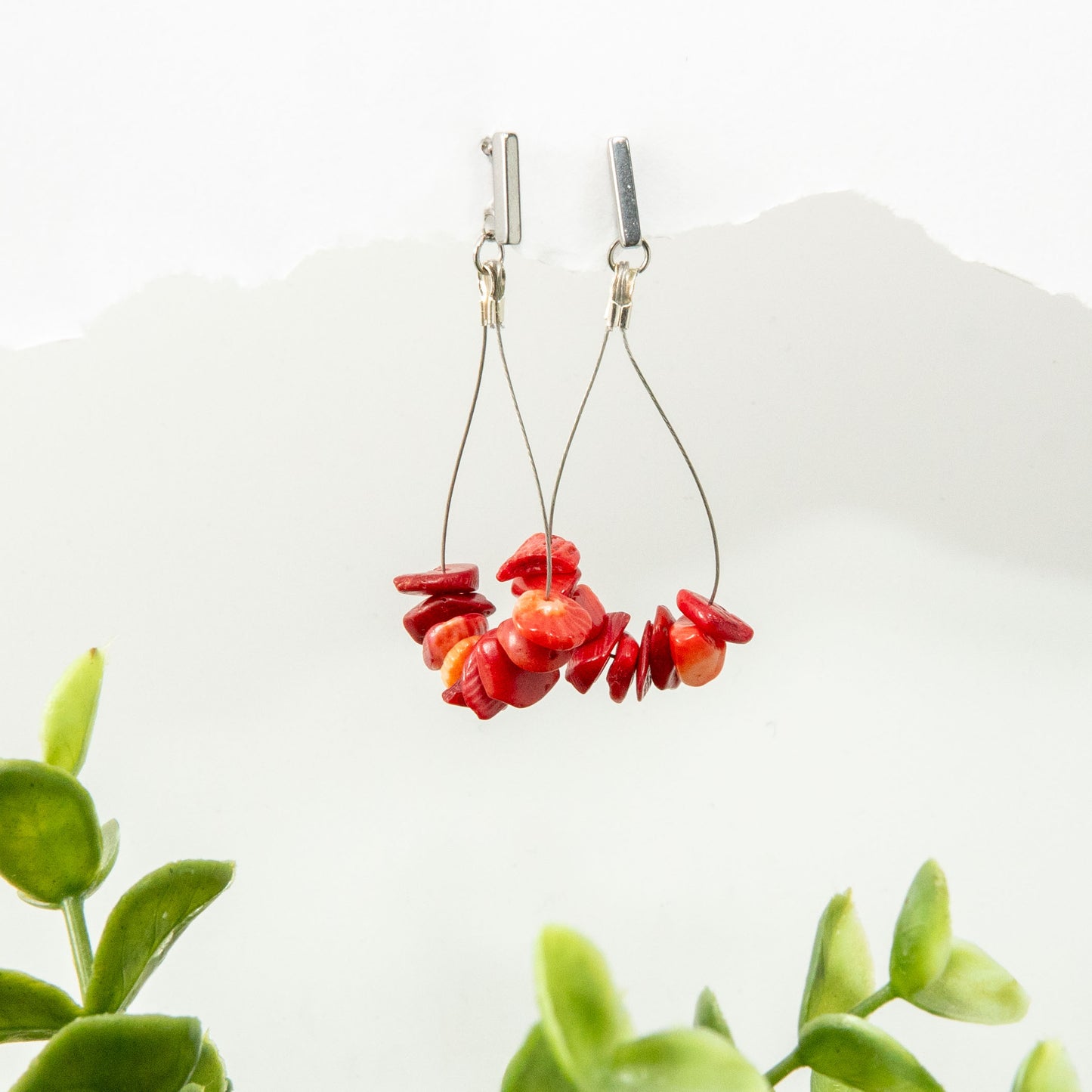 Red Bamboo Radiance Teardrop Earrings