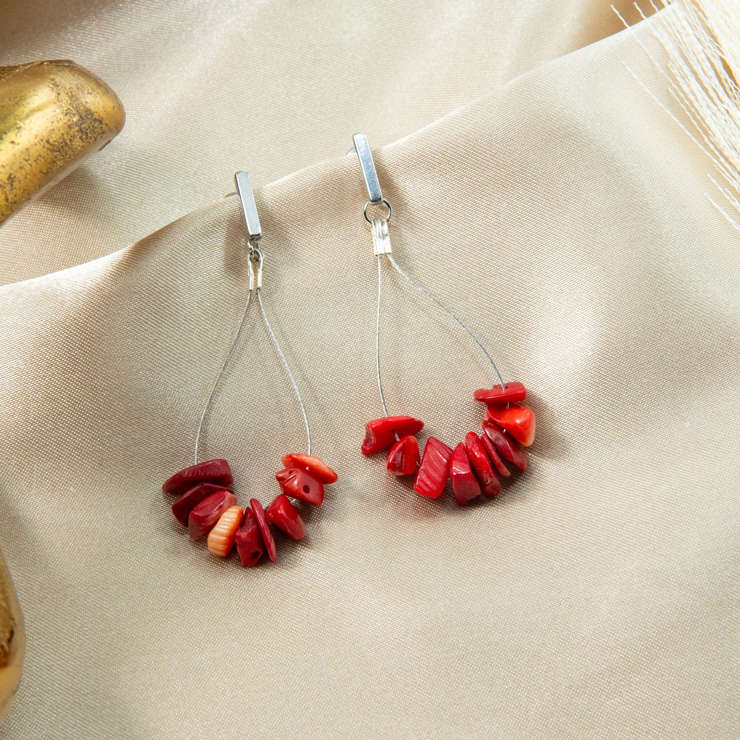 Red Bamboo Radiance Teardrop Earrings