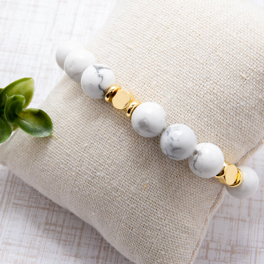 Timeless  Handmade White Gemstone Bracelet with Gold Accent - Relato.Jewelry