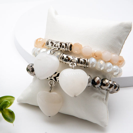 Austria Crystal & Heart Quartz Pendants Bracelet Set - Relato.Jewelry