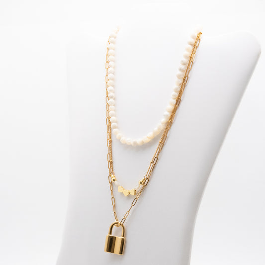 3-in-1 Mix and Match Mother Pearl Gold Lock Necklace - Relato.Jewelry