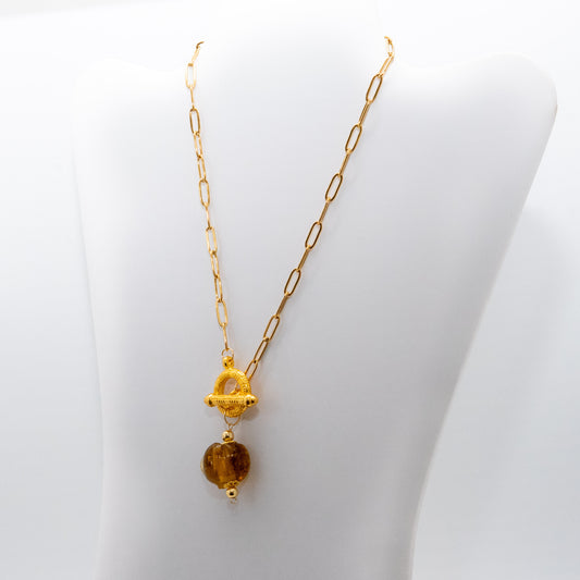 Natural Yellow Citrine Stone with Front Hook Necklace - Relato.Jewelry