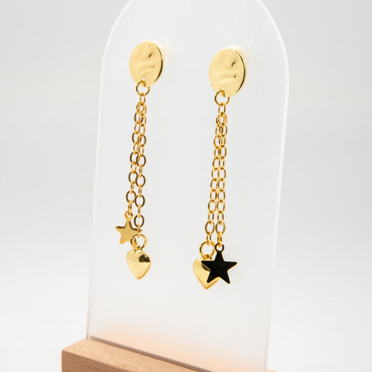 Charming Gold Star and Heart Dangle Earrings