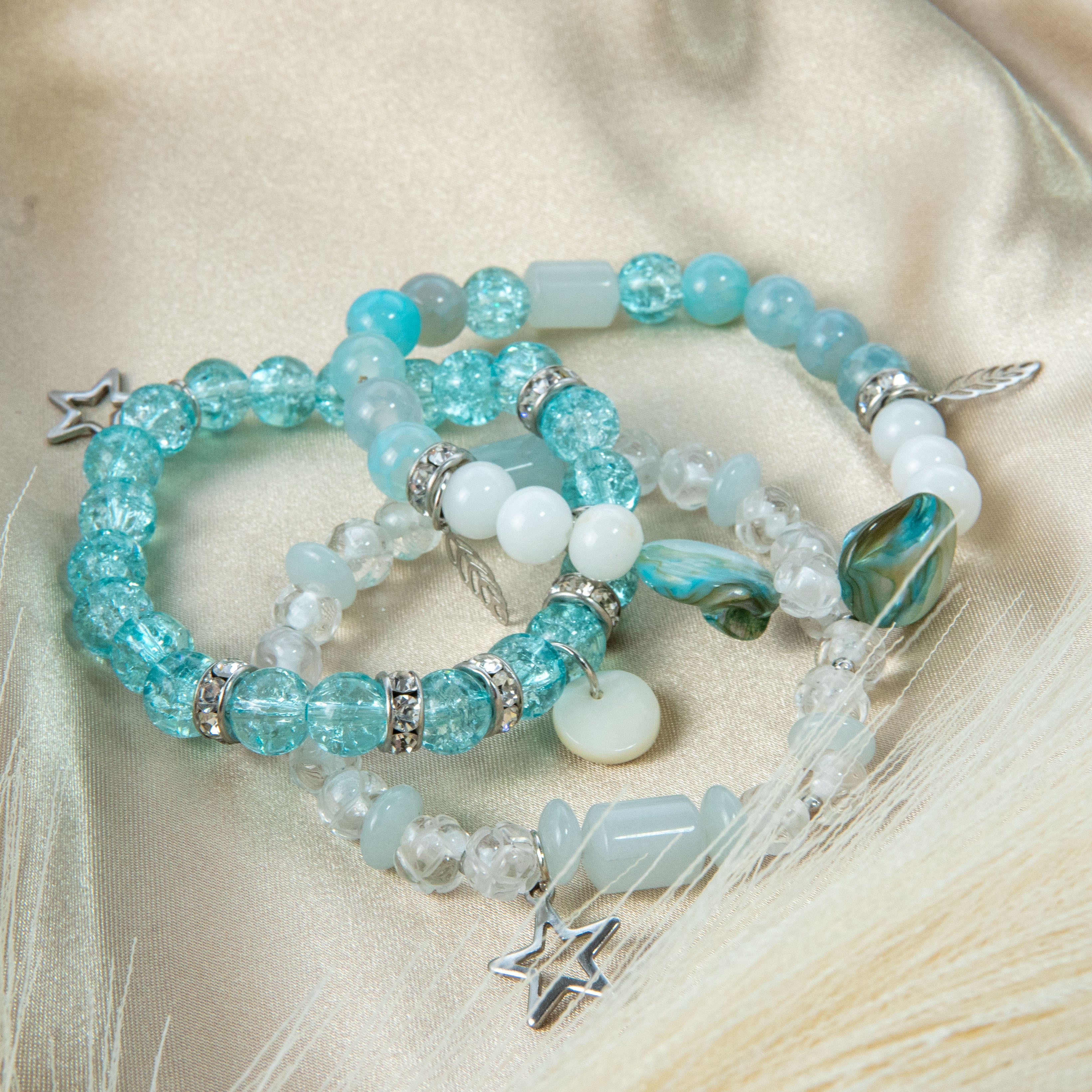 6-Piece Boho Flower Charm Beaded Bracelet Set – Crystal Pattern, Stackable Style For Women