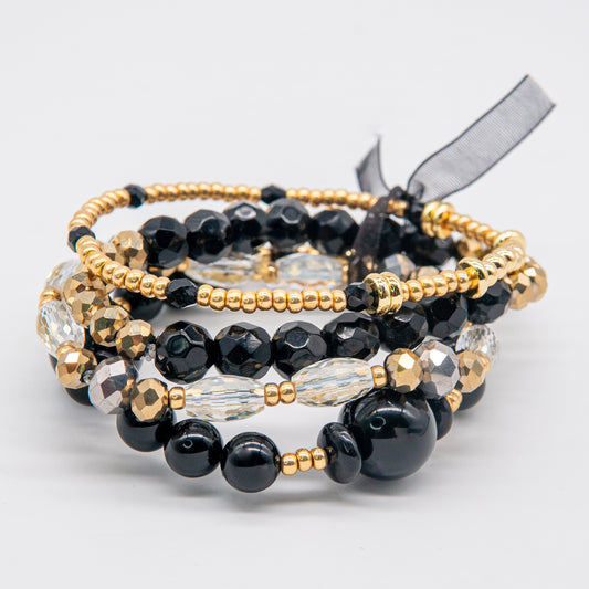 Glam Mix and Match Bracelet with Black Onyx Gems, Crystals and Gold Accents - Relato.Jewelry