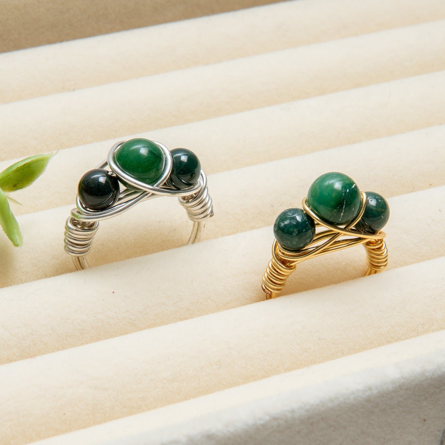 Green Jasper Crown Ring