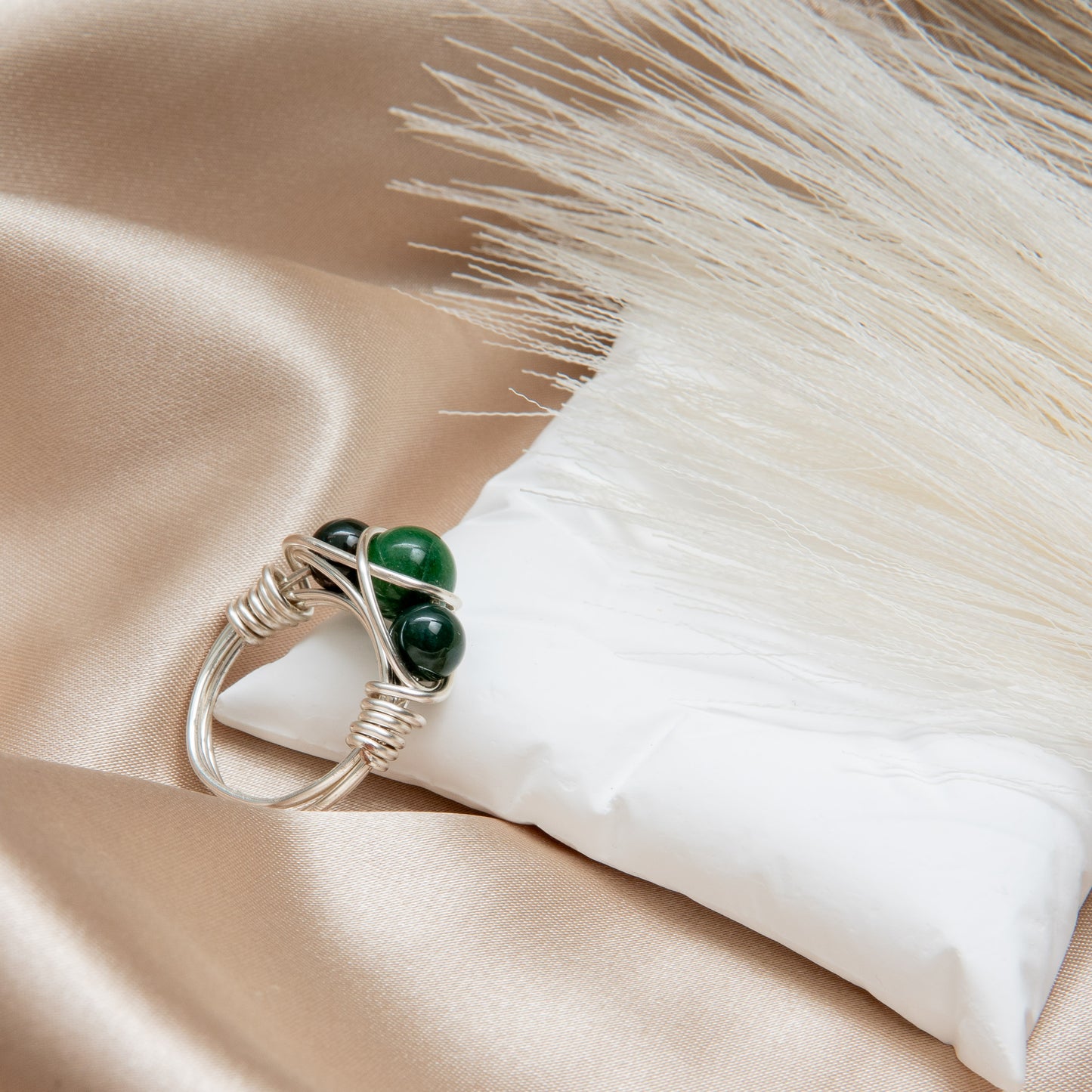 Green Jasper Crown Ring