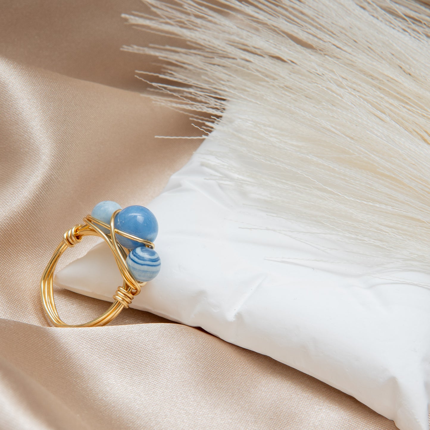 Blue Agate Crown Ring