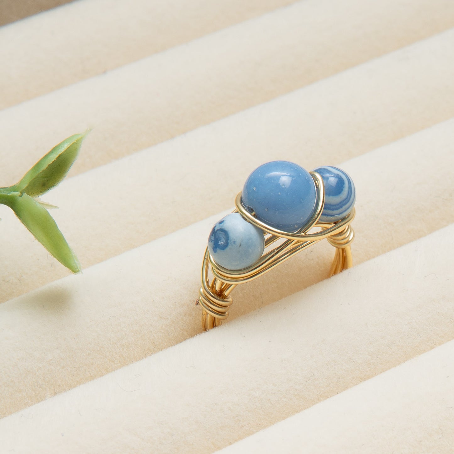 Blue Agate Crown Ring