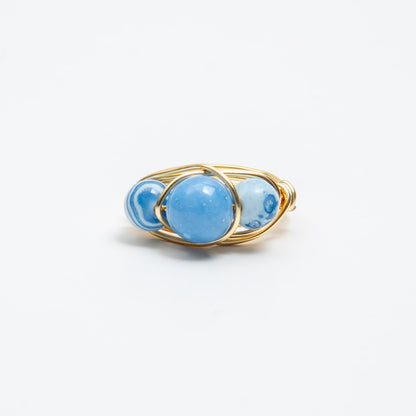 Blue Agate Crown Ring
